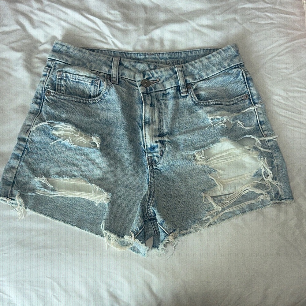 Distressed Light Blue Denim Shorts
